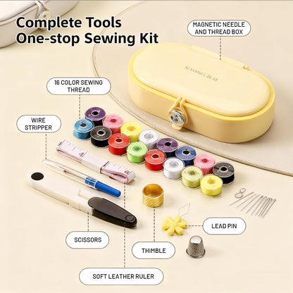 Yellow Sewing Project Kit, 135 Pcs Family Sewing Supplies Repair Kit Traveler Sewing Kit Sewing Thread Accessories DIY Sewing Supplies Organizer (Yellow)