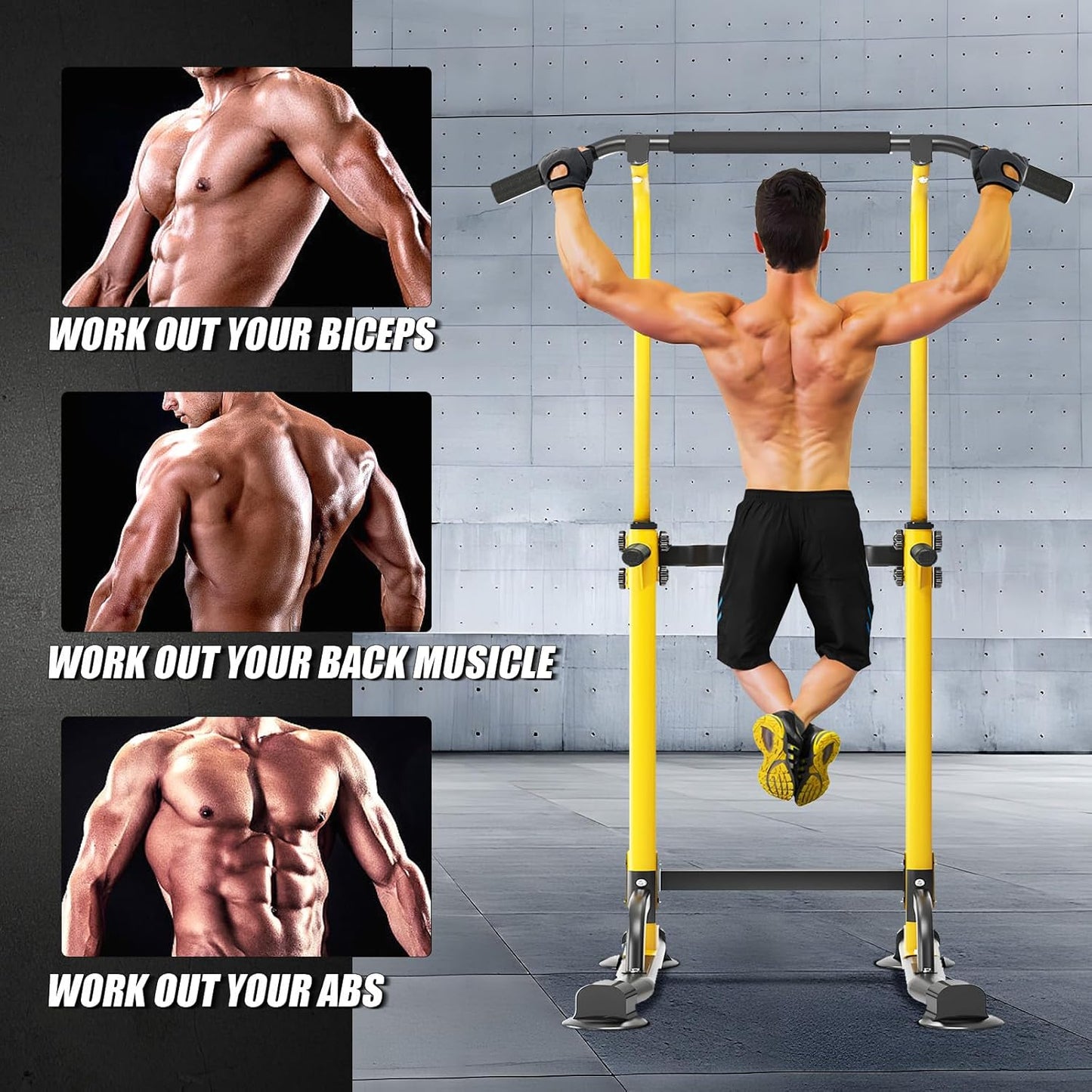 Power Tower Pull Up Bar Station, Free Standing Pull Up Rack Dip Station for Home Gym, Height Adjustable Home Strength Training Fitness Workout Equipment