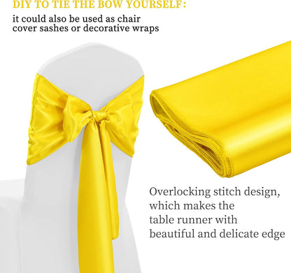 12 Pack Yellow Satin Table Runner 12 x 108 Inch Long Premium Table Runners for Wedding Party Events Decoration, Birthday Parties, Banquets Decorations, Graduations, Engagements