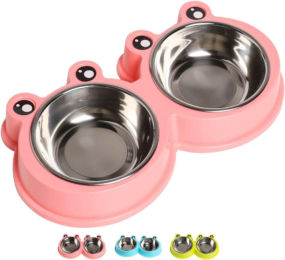 Stainless Steel Pet Bowls, Double Food & Water Bowls for Dogs, Cats & Rabbit, Non-Slip Pet Feeder with Cute Modeling, BPA Free, Dishwasher Safe