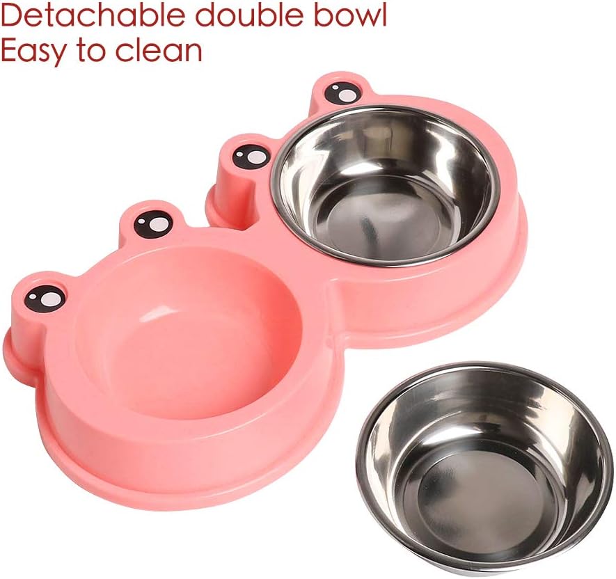 Stainless Steel Pet Bowls, Double Food & Water Bowls for Dogs, Cats & Rabbit, Non-Slip Pet Feeder with Cute Modeling, BPA Free, Dishwasher Safe