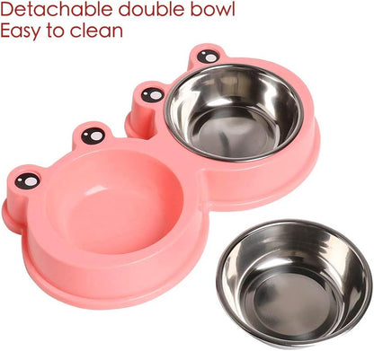 Stainless Steel Pet Bowls, Double Food & Water Bowls for Dogs, Cats & Rabbit, Non-Slip Pet Feeder with Cute Modeling, BPA Free, Dishwasher Safe