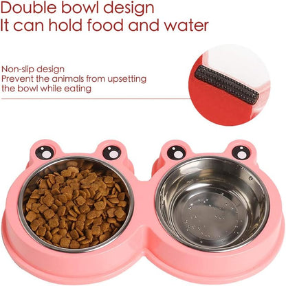 Stainless Steel Pet Bowls, Double Food & Water Bowls for Dogs, Cats & Rabbit, Non-Slip Pet Feeder with Cute Modeling, BPA Free, Dishwasher Safe