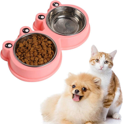 Stainless Steel Pet Bowls, Double Food & Water Bowls for Dogs, Cats & Rabbit, Non-Slip Pet Feeder with Cute Modeling, BPA Free, Dishwasher Safe