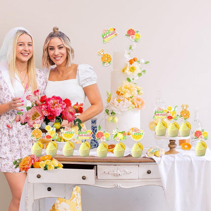 36pc Citrus Themed Bridal Shower Cake Toppers: She Found Her Main Squeeze, Lemon, Orange, Fruit, Bachelorette Party Decor
