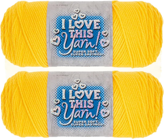 I Love This Yarn 100% Acrylic, 330 Yellow, Set of 2 | 4 Medium Weight, 355 Yards Per Skien, For Crocheting & Knitting