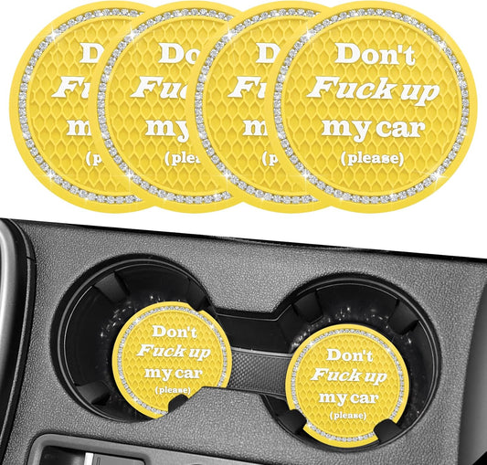 4PCS Bling Car Cup Holder Coaster, 2.75 Inch Anti-Slip Auto Insert Cup Coaster, Universal Interior Decor Accessories Crystal Car Drink Cup Mat Perfect for Women Girls (Yellow, 4PCS)