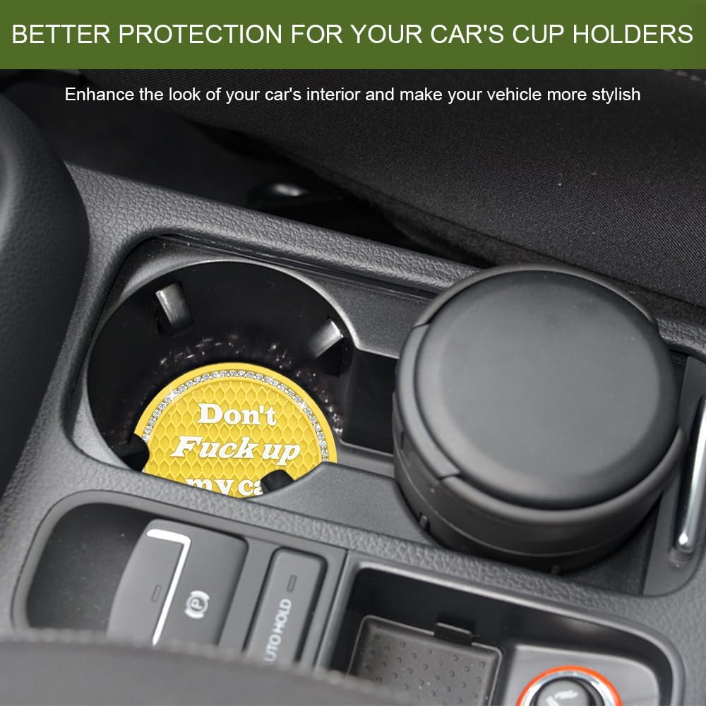 4PCS Bling Car Cup Holder Coaster, 2.75 Inch Anti-Slip Auto Insert Cup Coaster, Universal Interior Decor Accessories Crystal Car Drink Cup Mat Perfect for Women Girls (Yellow, 4PCS)