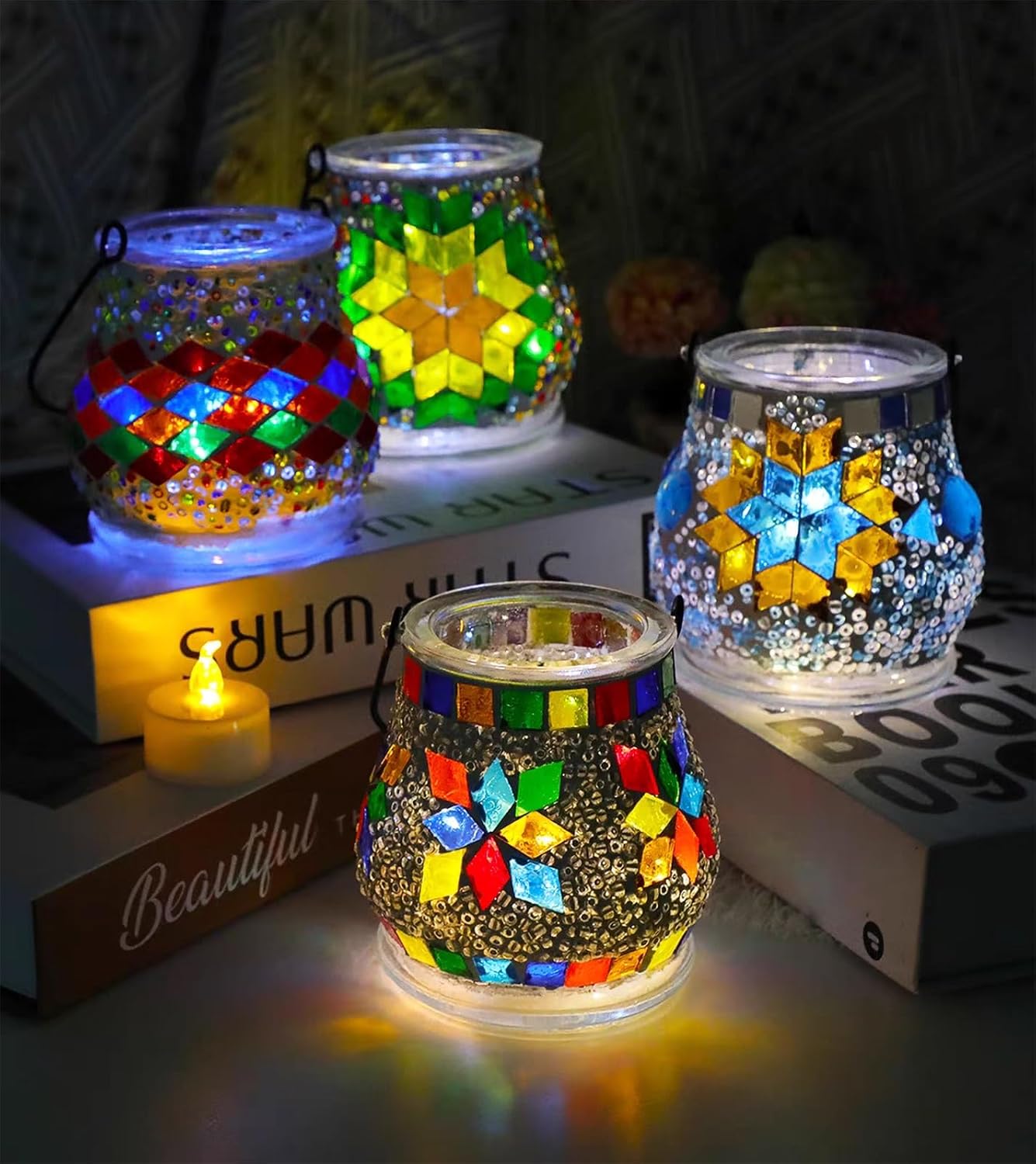 520pcs/100g Diamond Mosaic Tiles, High Transparency Stained Glass Mosaic Tiles, DIY Handmade Lampshade Artwork and Stained Glass Projects, Yellow