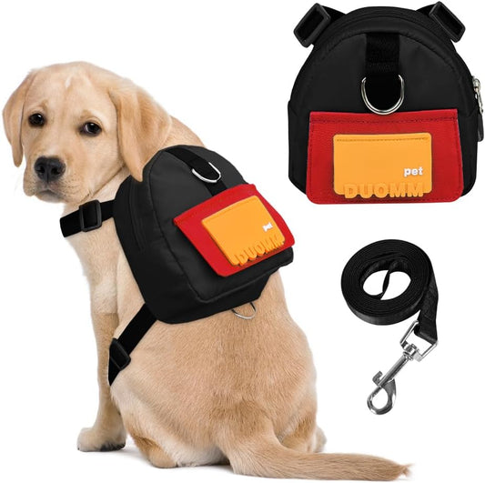 Dog Backpack Harness with Leash,Cute Pet Puppy Backpacks Bulid-in Dog Poop Bag Dispenser,Adjustable Pets Self Carrier Bag for Small Medium Dogs Travel Hiking Daily Walking(S, Yellow)