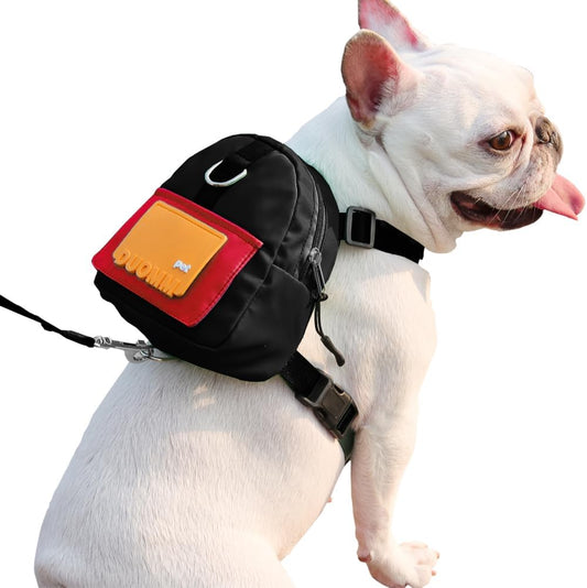 Dog Backpack Harness with Leash,Cute Pet Puppy Backpacks Bulid-in Dog Poop Bag Dispenser,Adjustable Pets Self Carrier Bag for Small Medium Dogs Travel Hiking Daily Walking(S, Yellow)