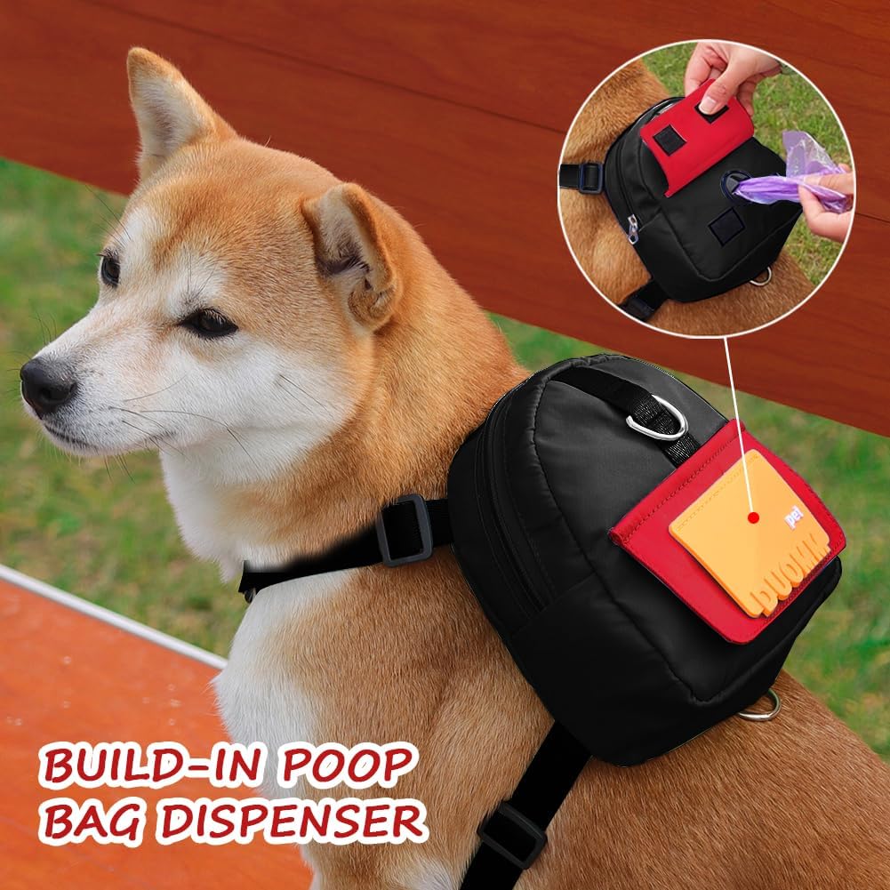 Dog Backpack Harness with Leash,Cute Pet Puppy Backpacks Bulid-in Dog Poop Bag Dispenser,Adjustable Pets Self Carrier Bag for Small Medium Dogs Travel Hiking Daily Walking(S, Yellow)
