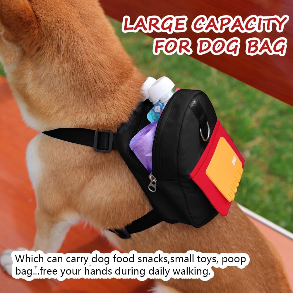 Dog Backpack Harness with Leash,Cute Pet Puppy Backpacks Bulid-in Dog Poop Bag Dispenser,Adjustable Pets Self Carrier Bag for Small Medium Dogs Travel Hiking Daily Walking(S, Yellow)