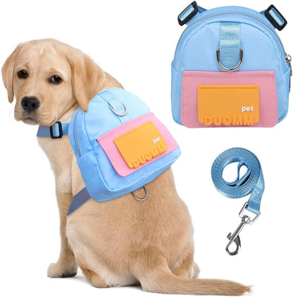 Dog Backpack Harness with Leash,Cute Pet Puppy Backpacks Bulid-in Dog Poop Bag Dispenser,Adjustable Pets Self Carrier Bag for Small Medium Dogs Travel Hiking Daily Walking(S, Yellow)