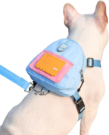 Dog Backpack Harness with Leash,Cute Pet Puppy Backpacks Bulid-in Dog Poop Bag Dispenser,Adjustable Pets Self Carrier Bag for Small Medium Dogs Travel Hiking Daily Walking(S, Yellow)