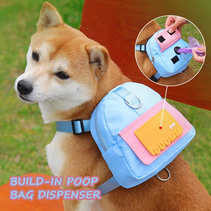 Dog Backpack Harness with Leash,Cute Pet Puppy Backpacks Bulid-in Dog Poop Bag Dispenser,Adjustable Pets Self Carrier Bag for Small Medium Dogs Travel Hiking Daily Walking(S, Yellow)