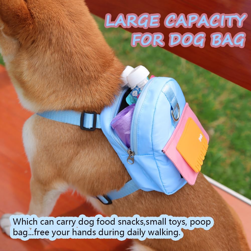 Dog Backpack Harness with Leash,Cute Pet Puppy Backpacks Bulid-in Dog Poop Bag Dispenser,Adjustable Pets Self Carrier Bag for Small Medium Dogs Travel Hiking Daily Walking(S, Yellow)