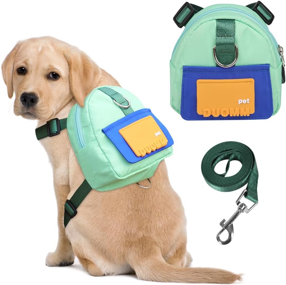 Dog Backpack Harness with Leash,Cute Pet Puppy Backpacks Bulid-in Dog Poop Bag Dispenser,Adjustable Pets Self Carrier Bag for Small Medium Dogs Travel Hiking Daily Walking(S, Yellow)