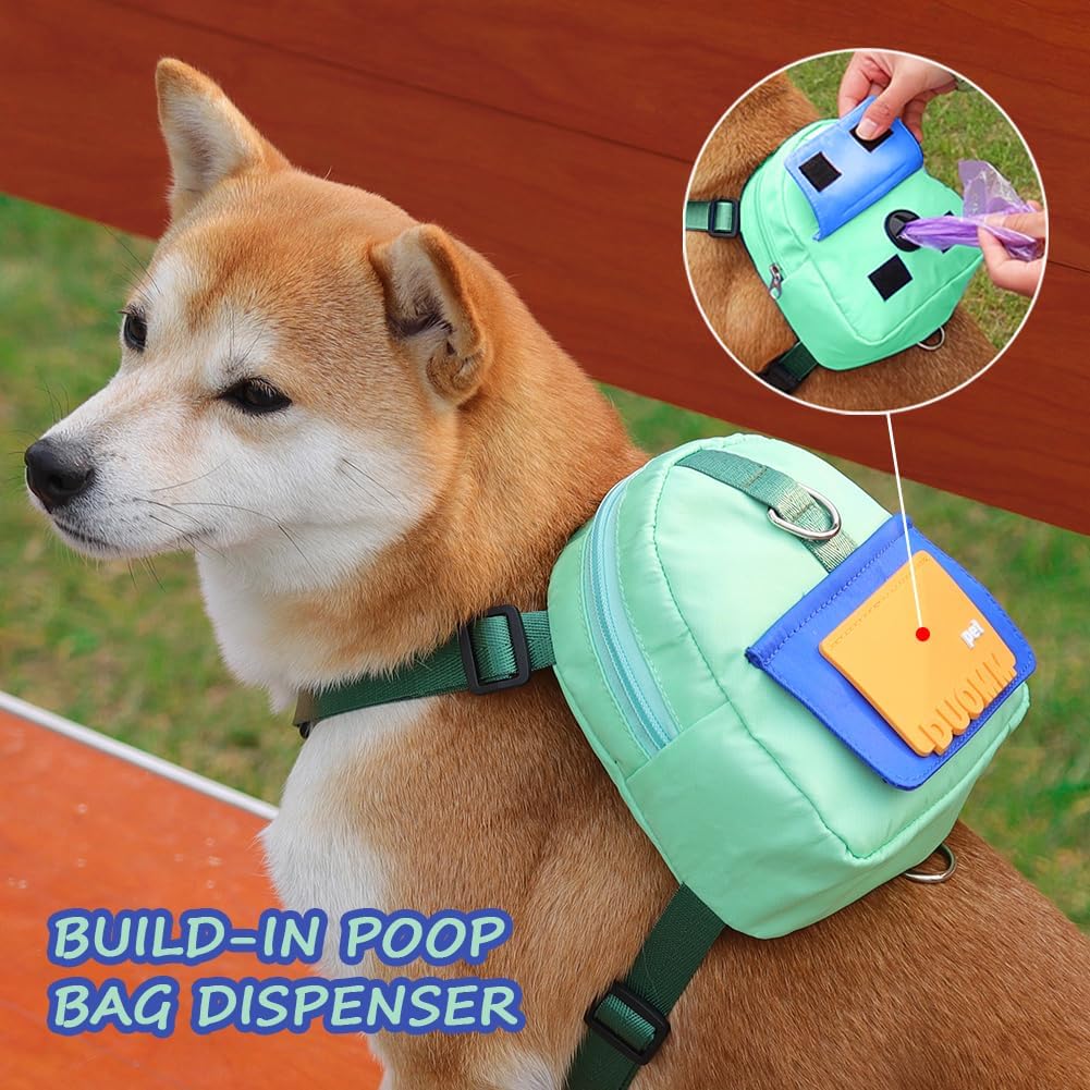 Dog Backpack Harness with Leash,Cute Pet Puppy Backpacks Bulid-in Dog Poop Bag Dispenser,Adjustable Pets Self Carrier Bag for Small Medium Dogs Travel Hiking Daily Walking(S, Yellow)