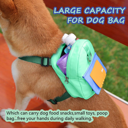 Dog Backpack Harness with Leash,Cute Pet Puppy Backpacks Bulid-in Dog Poop Bag Dispenser,Adjustable Pets Self Carrier Bag for Small Medium Dogs Travel Hiking Daily Walking(S, Yellow)