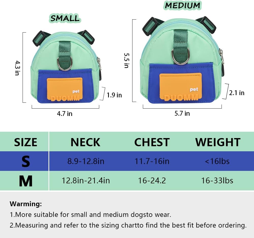 Dog Backpack Harness with Leash,Cute Pet Puppy Backpacks Bulid-in Dog Poop Bag Dispenser,Adjustable Pets Self Carrier Bag for Small Medium Dogs Travel Hiking Daily Walking(S, Yellow)