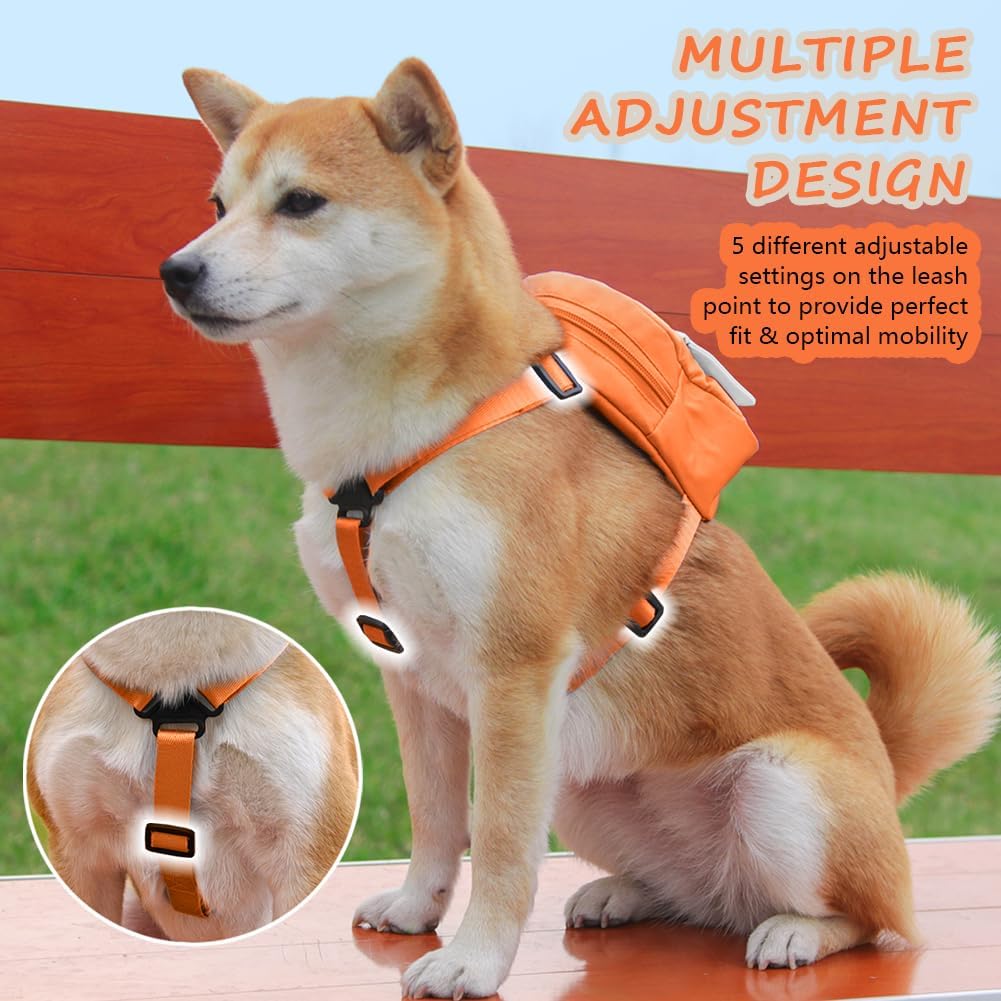 Dog Backpack Harness with Leash,Cute Pet Puppy Backpacks Bulid-in Dog Poop Bag Dispenser,Adjustable Pets Self Carrier Bag for Small Medium Dogs Travel Hiking Daily Walking(S, Yellow)