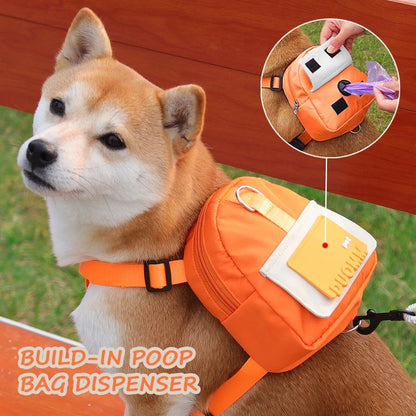 Dog Backpack Harness with Leash,Cute Pet Puppy Backpacks Bulid-in Dog Poop Bag Dispenser,Adjustable Pets Self Carrier Bag for Small Medium Dogs Travel Hiking Daily Walking(S, Yellow)