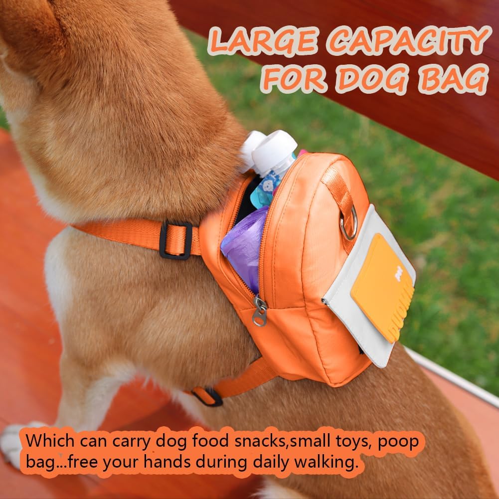 Dog Backpack Harness with Leash,Cute Pet Puppy Backpacks Bulid-in Dog Poop Bag Dispenser,Adjustable Pets Self Carrier Bag for Small Medium Dogs Travel Hiking Daily Walking(S, Yellow)