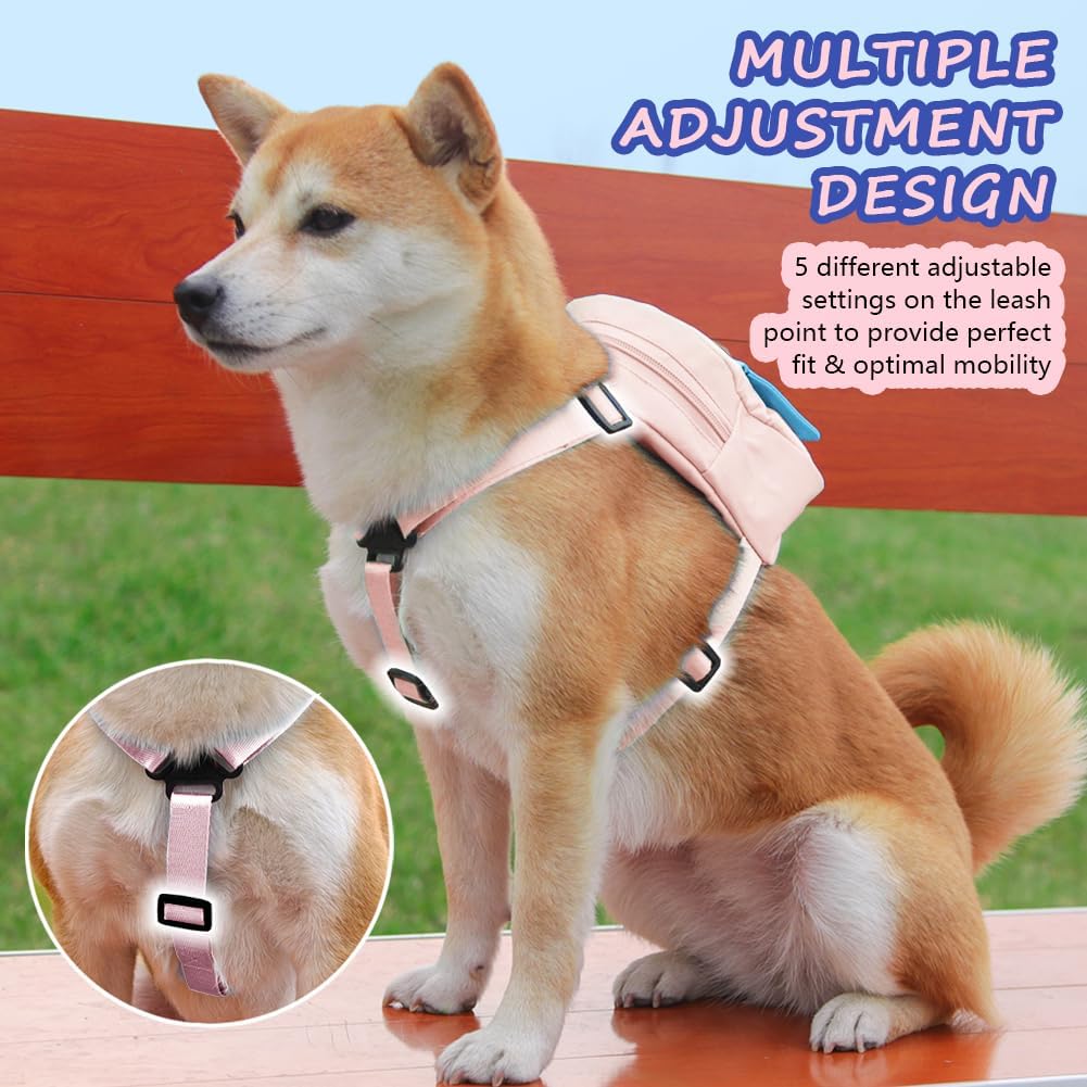 Dog Backpack Harness with Leash,Cute Pet Puppy Backpacks Bulid-in Dog Poop Bag Dispenser,Adjustable Pets Self Carrier Bag for Small Medium Dogs Travel Hiking Daily Walking(S, Yellow)