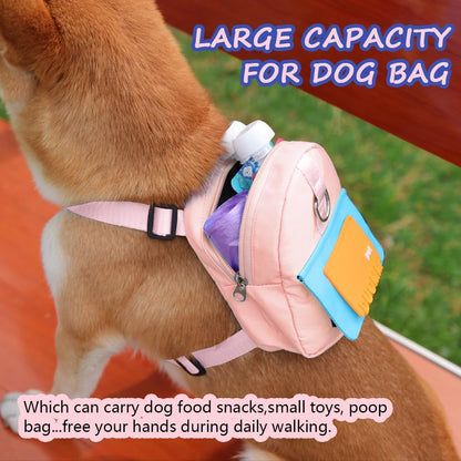 Dog Backpack Harness with Leash,Cute Pet Puppy Backpacks Bulid-in Dog Poop Bag Dispenser,Adjustable Pets Self Carrier Bag for Small Medium Dogs Travel Hiking Daily Walking(S, Yellow)