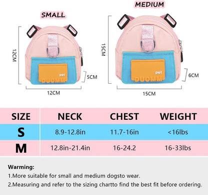 Dog Backpack Harness with Leash,Cute Pet Puppy Backpacks Bulid-in Dog Poop Bag Dispenser,Adjustable Pets Self Carrier Bag for Small Medium Dogs Travel Hiking Daily Walking(S, Yellow)