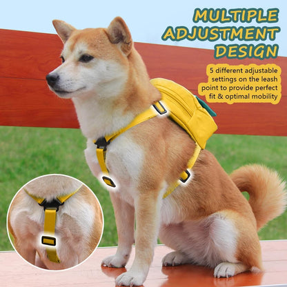 Dog Backpack Harness with Leash,Cute Pet Puppy Backpacks Bulid-in Dog Poop Bag Dispenser,Adjustable Pets Self Carrier Bag for Small Medium Dogs Travel Hiking Daily Walking(S, Yellow)