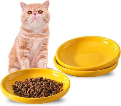 3 PCS Ceramic Cat Bowls, 5.5 in Pet Food Bowl Cat Dishes for Food and Water, Small Dog Dish(Yellow)