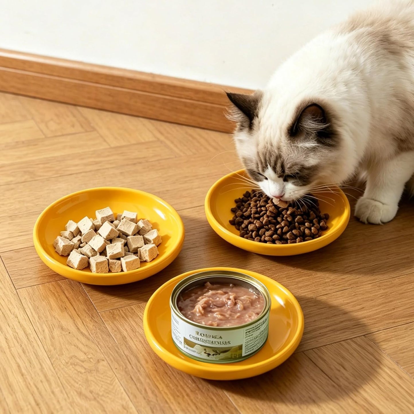 3 PCS Ceramic Cat Bowls, 5.5 in Pet Food Bowl Cat Dishes for Food and Water, Small Dog Dish(Yellow)