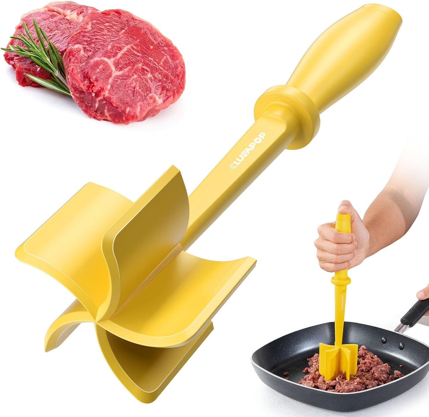 5-Curve Blade Meat Masher for Ground Beef, Heat Resistant Hamburger Chopper, Non-Stick Mix and Chop Kitchen Tool