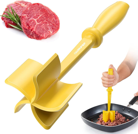 5-Curve Blade Meat Masher for Ground Beef, Heat Resistant Hamburger Chopper, Non-Stick Mix and Chop Kitchen Tool