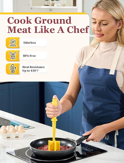 5-Curve Blade Meat Masher for Ground Beef, Heat Resistant Hamburger Chopper, Non-Stick Mix and Chop Kitchen Tool