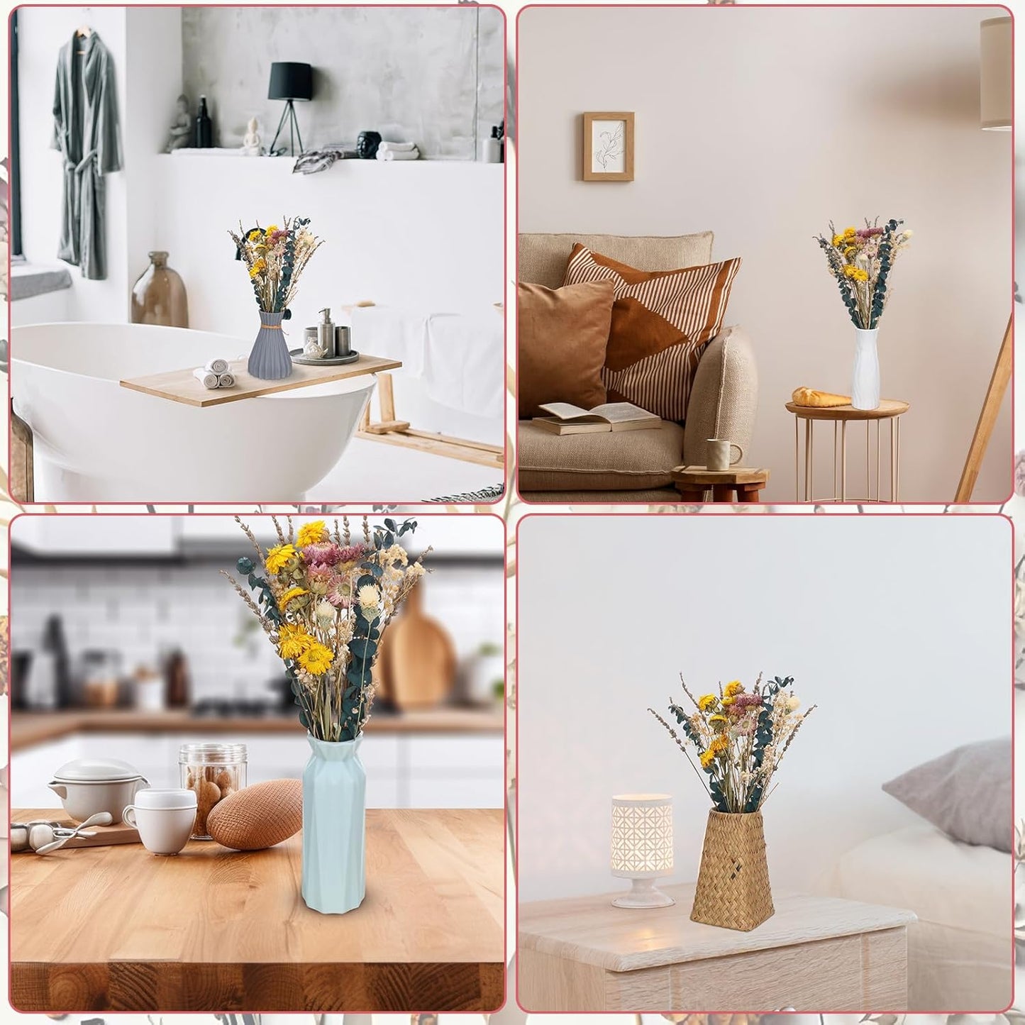 Yellow Dried Flowers Bouquet Set with Lavender Daisies Baby's Breath Eucalyptus and Craspedia for Wedding Home Decor Farmhouse Table Centerpiece DIY Floral Arrangement