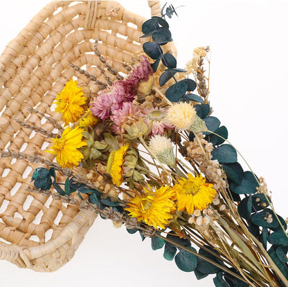 Yellow Dried Flowers Bouquet Set with Lavender Daisies Baby's Breath Eucalyptus and Craspedia for Wedding Home Decor Farmhouse Table Centerpiece DIY Floral Arrangement