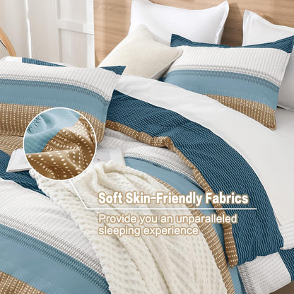 Green Yellow Comforter Set Queen - 3 Pieces Lightweight Colorblock Stripe Fluffy Bedding Comforter Sets, All Season Bed Set