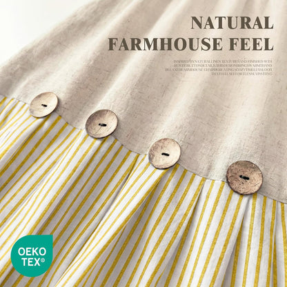 Farmhouse Shower Curtain Linen Button Woven Fabric Country Rustic Western, Pleated Yellow Stripe 72" W x 72" L