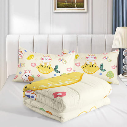 Fruit Rabbit Comforter Bedding Set for Girls Kids Teens,Cute Cartoon Bunny and Lemon Cheery Microfiber Comforter with 2 Pillowcases(Fruit Rabbit Full)