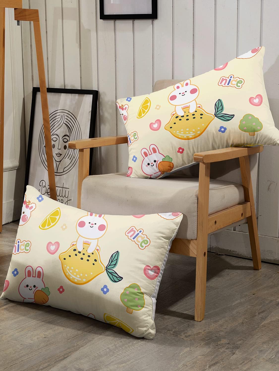 Fruit Rabbit Comforter Bedding Set for Girls Kids Teens,Cute Cartoon Bunny and Lemon Cheery Microfiber Comforter with 2 Pillowcases(Fruit Rabbit Full)
