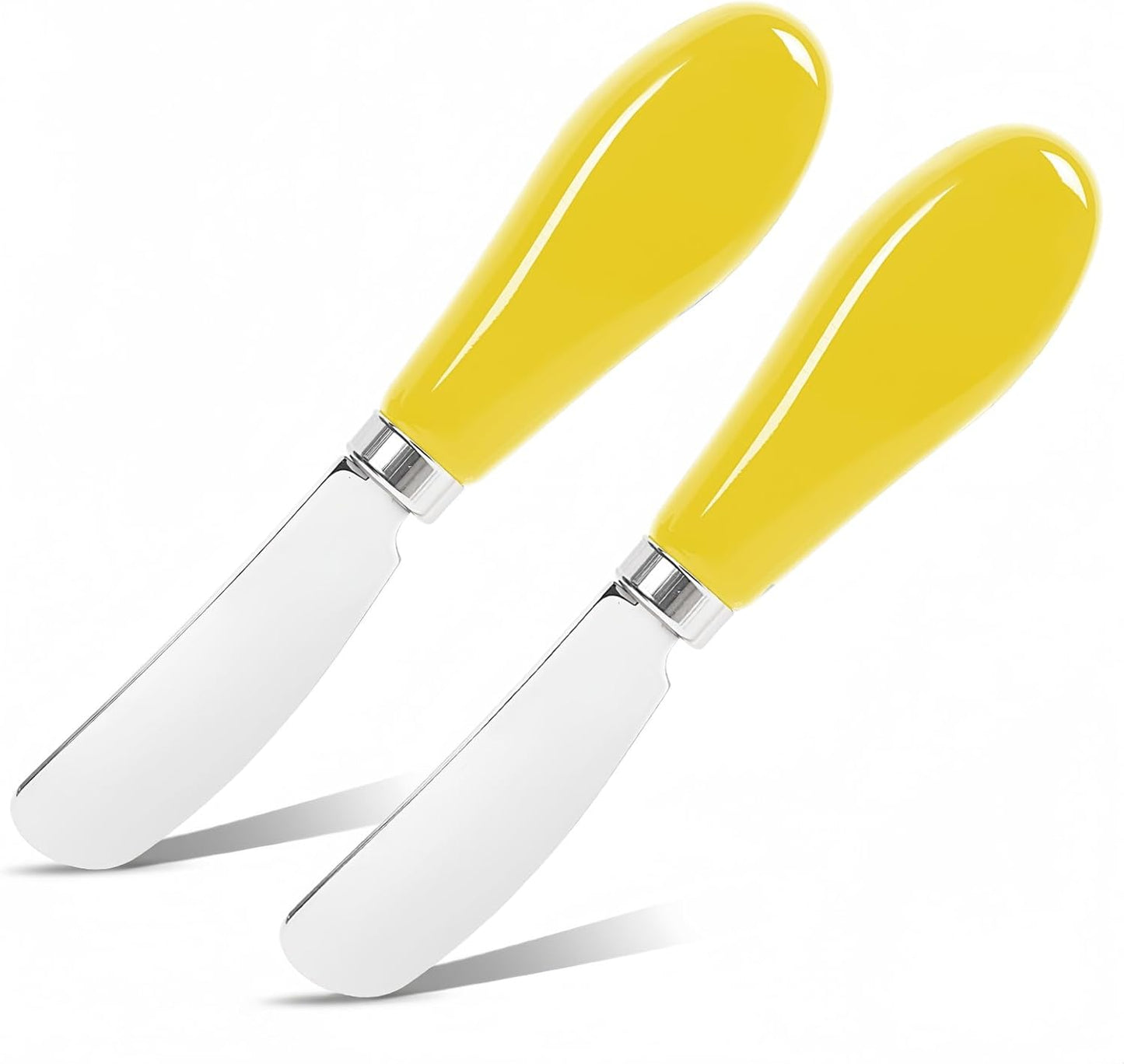Butter Spreader Knife Set, 2-Pack Stainless Steel Cheese and Butter Knives with Ceramic Handle, Dishwasher Safe, for Soft & Hard Cheese, Jam, Cold Butter (yellow)