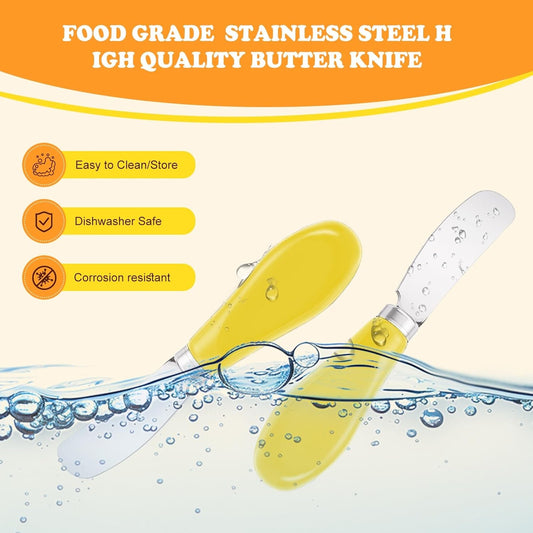 Butter Spreader Knife Set, 2-Pack Stainless Steel Cheese and Butter Knives with Ceramic Handle, Dishwasher Safe, for Soft & Hard Cheese, Jam, Cold Butter (yellow)