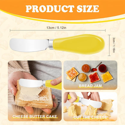 Butter Spreader Knife Set, 2-Pack Stainless Steel Cheese and Butter Knives with Ceramic Handle, Dishwasher Safe, for Soft & Hard Cheese, Jam, Cold Butter (yellow)