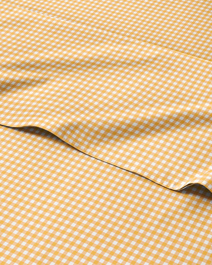 Yellow Gingham Sheets - 1 Flat & 1 Fitted Sheet & 2 Pillowcases w/ Deep Pockets - Grid, Plaid, Checkered Pattern Bed Set - Comfy, Wrinkle & Fade Free - Ultra-Soft, Breathable and Cooling - Queen Size