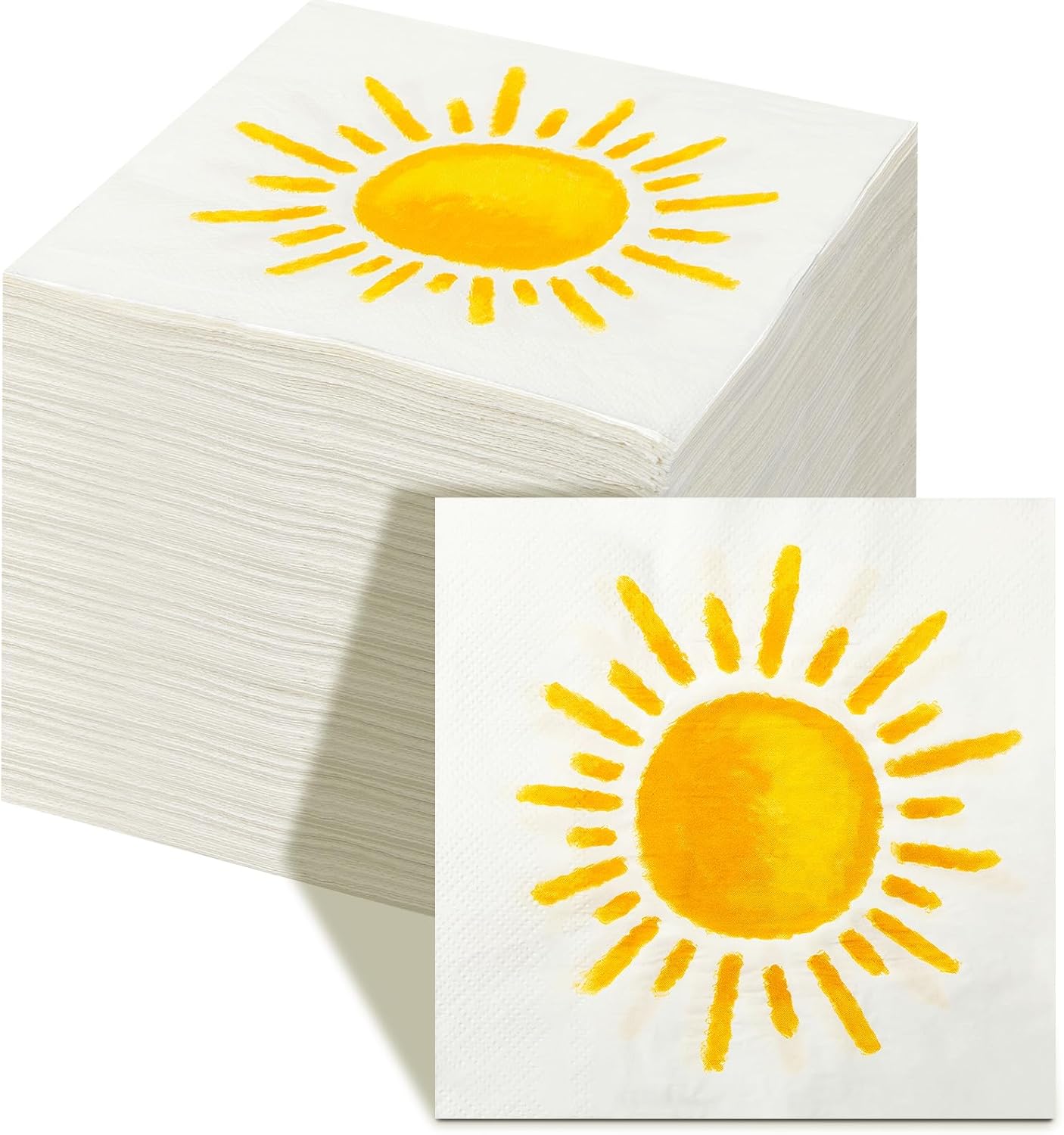 100 Pcs First Trip Around The Sun Napkins, Boho Sunshine Paper Napkins for 1st Birthday, Baby Shower, Party Decorations, 13" x 13" Disposable Cocktail Luncheon Paper, Vibrant Yellow Sun Design