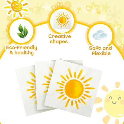 100 Pcs First Trip Around The Sun Napkins, Boho Sunshine Paper Napkins for 1st Birthday, Baby Shower, Party Decorations, 13" x 13" Disposable Cocktail Luncheon Paper, Vibrant Yellow Sun Design