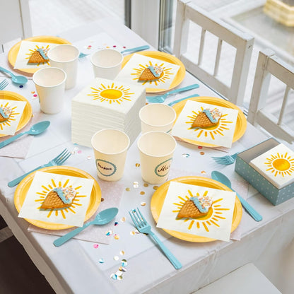 100 Pcs First Trip Around The Sun Napkins, Boho Sunshine Paper Napkins for 1st Birthday, Baby Shower, Party Decorations, 13" x 13" Disposable Cocktail Luncheon Paper, Vibrant Yellow Sun Design